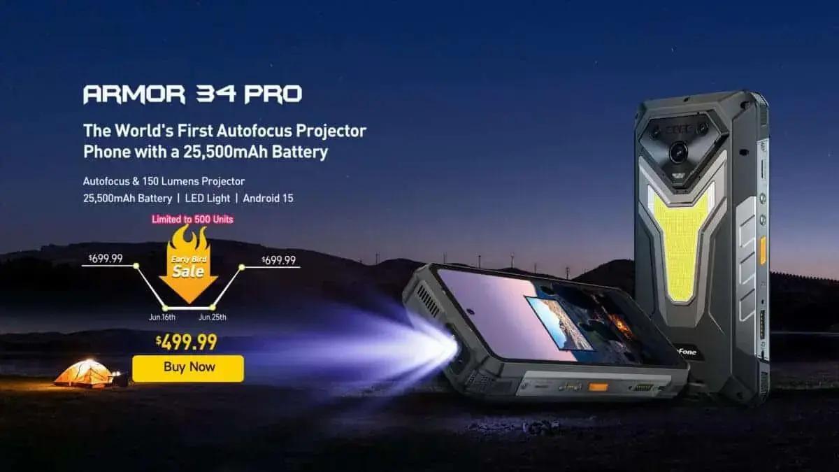 Ulefone Armor 34 Pro com projetor e bateria de 25.500mAh inicia venda antecipada