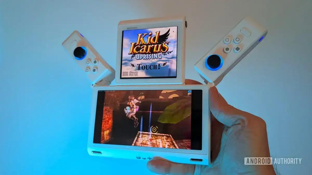 Console portátil Android com duas telas e controle dobrável apresenta potência elevada