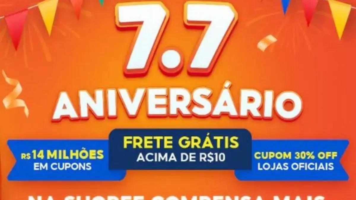 7.7 da Shopee celebra aniversário com descontos, cupons e ofertas