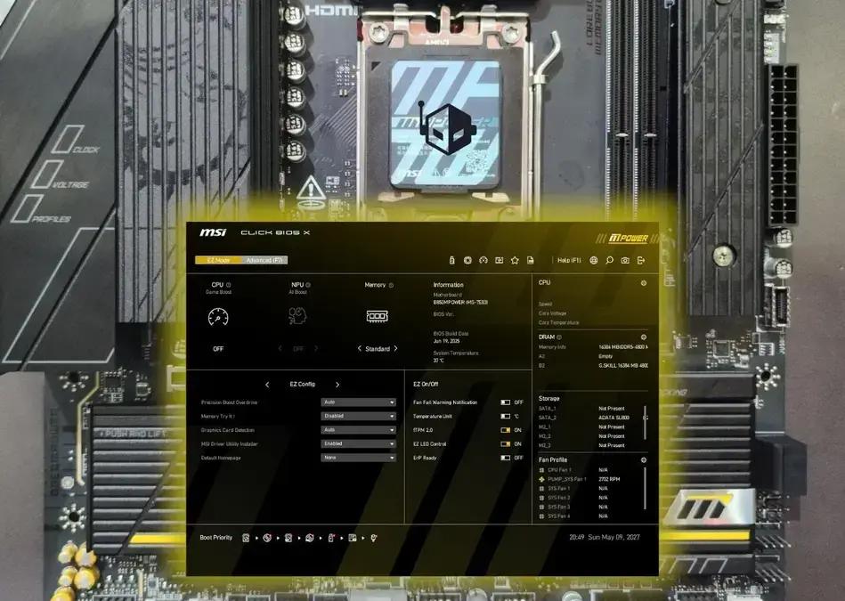 Placa-mãe MSI B850MPOWER com BIOS amarelo é exibida na Computex 2024