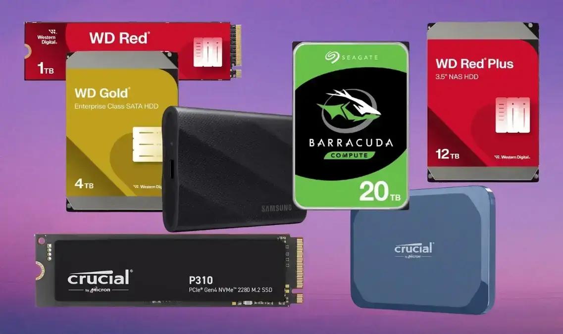 Promoções de SSDs e HDDs das marcas Crucial, Samsung, Seagate e Western Digital