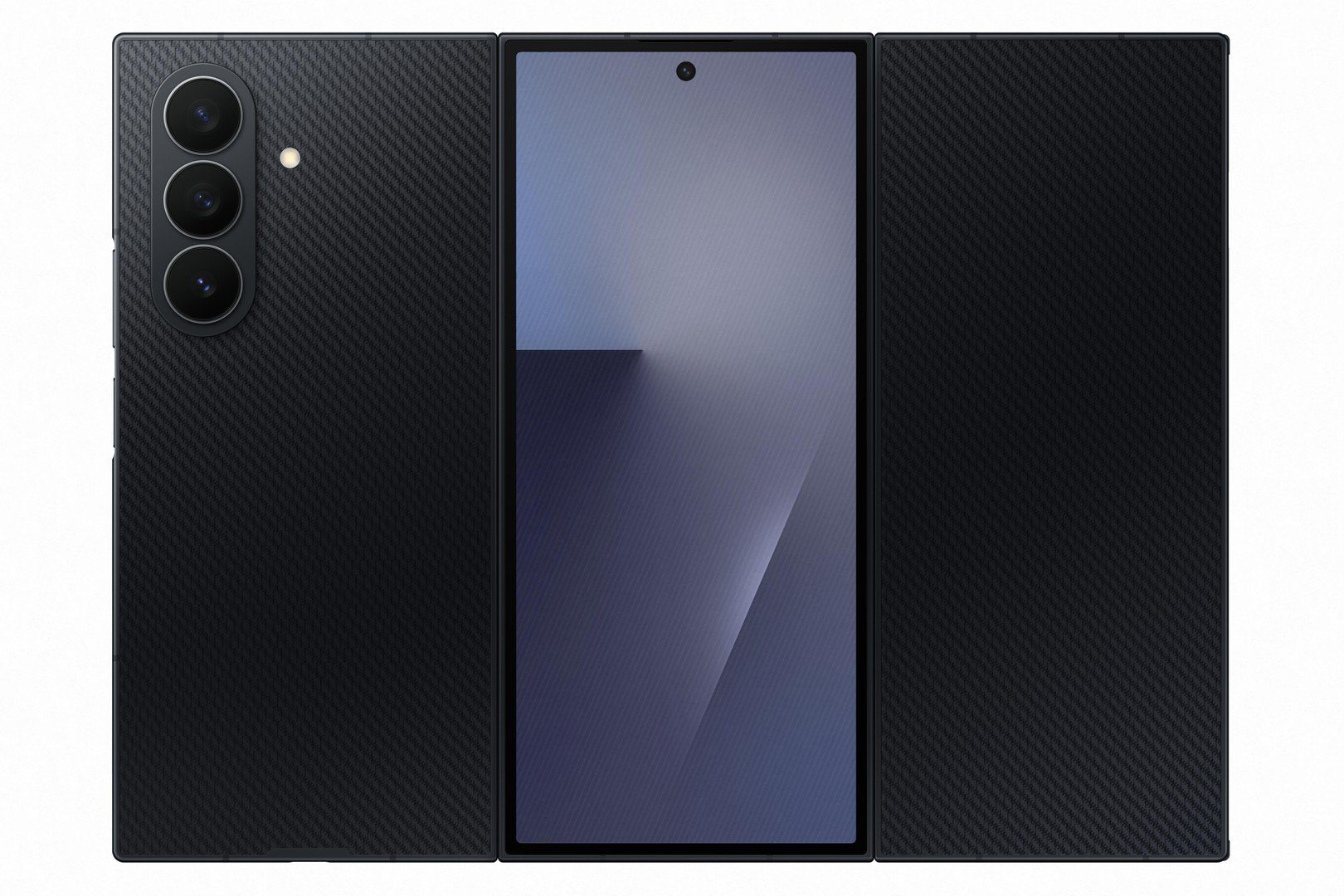 Samsung Galaxy Z TriFold: Tela se dobra em 3 e vira um tablet 4 Galaxy Z Trifold aberto de frente