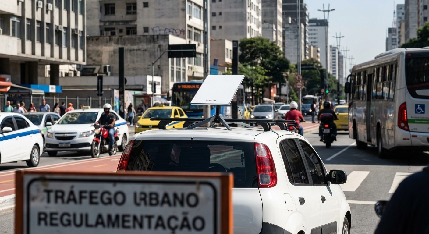 Uso da antena Starlink em veículos no Brasil gera polêmicas e multas devido a conflitos regulatórios